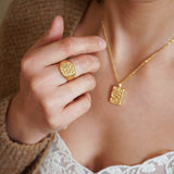 Gold Hammered Geometric Signet Ring