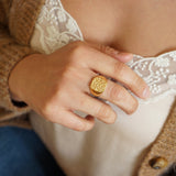 Gold Hammered Geometric Signet Ring