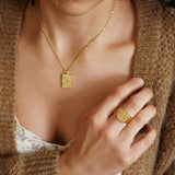 Gold Hammered Geometric Signet Ring