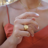 Gold Hammered Geometric Signet Ring