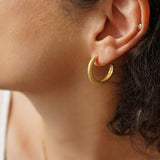 Gold Hoop Earrings with Engraved Lines