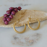 Gold Hoop Earrings with Engraved Lines