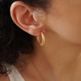 Gold Hoop Earrings with Engraved Lines