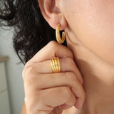 Gold Hoop Earrings with Engraved Lines