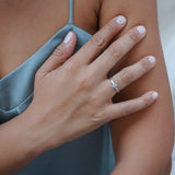 Tiny Silver Crescent Moon Band Pinky Ring