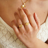 Gold Flower Heart Sun Rays Signet Ring