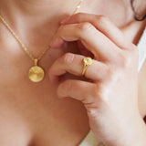 Gold Flower Heart Sun Rays Signet Ring