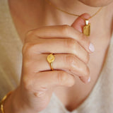 Gold Flower Heart Sun Rays Signet Ring