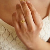 Gold Flower Heart Sun Rays Signet Ring