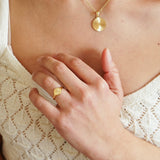 Gold Flower Heart Sun Rays Signet Ring