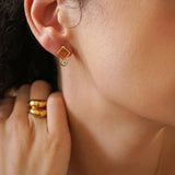 Gold Plated Evil Eye Rhombus Studs - Small Dainty Celestial Earrings