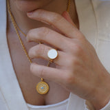 Gold-Coloured Enamel Solitaire Ring