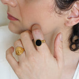 Gold-Coloured Enamel Solitaire Ring