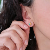 Gold Stud Earrings with White/Emerald/Orange Enamel