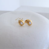 Gold Stud Earrings with White/Emerald/Orange Enamel