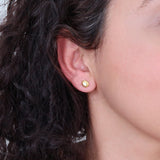 Gold Stud Earrings with White/Emerald/Orange Enamel