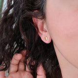 Gold Stud Earrings with White/Emerald/Orange Enamel