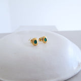 Gold Stud Earrings with White/Emerald/Orange Enamel