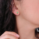 Gold Stud Earrings with White/Emerald/Orange Enamel