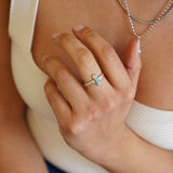 Silver Rectangle Turquoise/Black/Green Enamel Ring