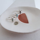 Silver Rectangle Turquoise/Black/Green Enamel Ring