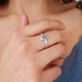 Silver Rectangle Turquoise/Black/Green Enamel Ring