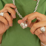 Silver Statement Necklace with Front Toggle Clasp  Engraved Heart Pendant