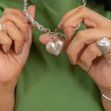 Silver Statement Necklace with Front Toggle Clasp  Engraved Heart Pendant