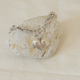 Silver Statement Necklace with Front Toggle Clasp  Engraved Heart Pendant