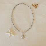 Silver Statement Necklace with Front Toggle Clasp  Engraved Heart Pendant