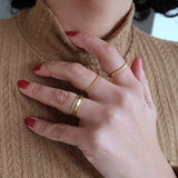 Thin Cubic Zirconia Band 18K Gold-Plated Stainless Steel Ring