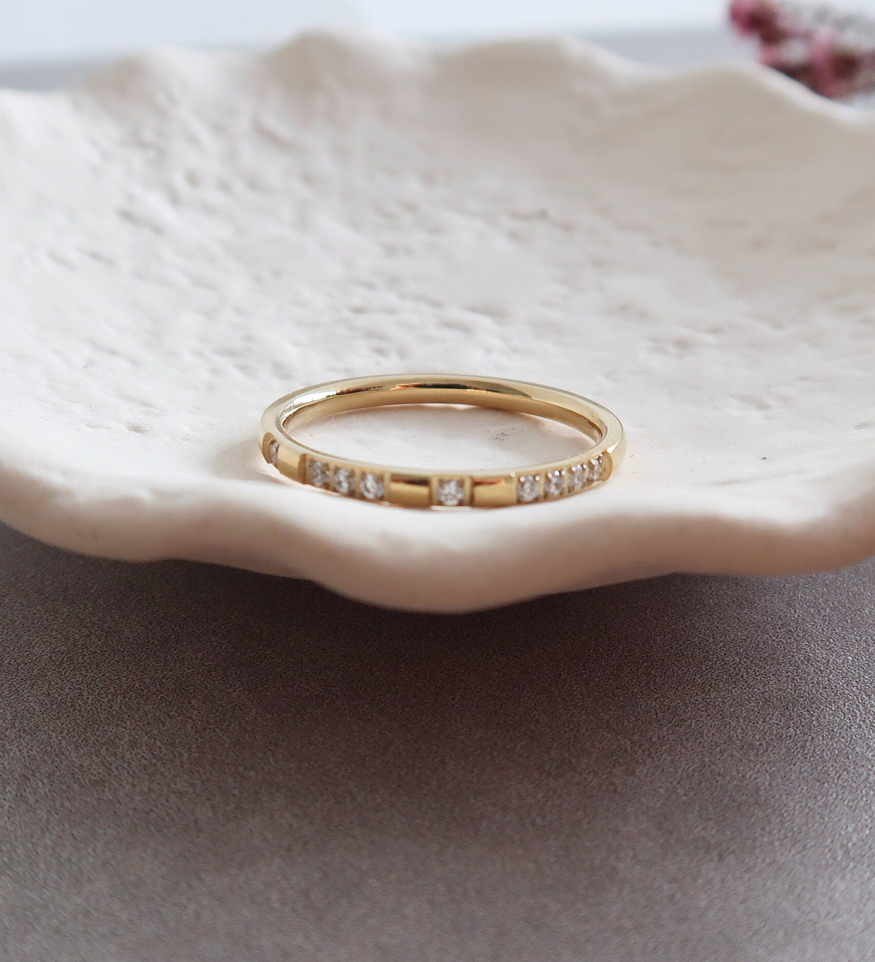 Thin Cubic Zirconia Band 18K Gold-Plated Stainless Steel Ring