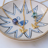Gold Dainty Bee Necklace with Enamel Glazed Ceramic Cube