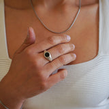 Silver Black Enamel Signet Ring