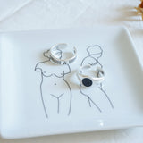 Silver Black Enamel Signet Ring