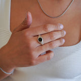 Silver Black Enamel Signet Ring