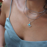 Silver Sun Necklace with Black/Turquoise Enamel