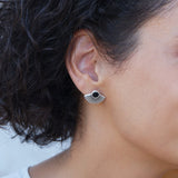 Silver Black/Turquoise Enamel Sun Rays Stud Earrings