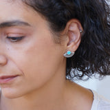 Silver Black/Turquoise Enamel Sun Rays Stud Earrings