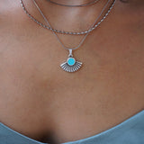 Silver Sun Necklace with Black/Turquoise Enamel