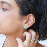 Silver Black/Turquoise Enamel Sun Rays Stud Earrings