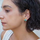 Silver Black/Turquoise Enamel Sun Rays Stud Earrings