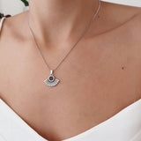 Silver Sun Necklace with Black/Turquoise Enamel