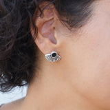 Silver Black/Turquoise Enamel Sun Rays Stud Earrings
