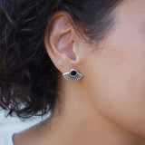 Silver Black/Turquoise Enamel Sun Rays Stud Earrings