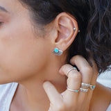 Silver Black/Turquoise Enamel Sun Rays Stud Earrings