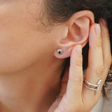 Silver Earrings with Turquoise/Black/Green Enamel Shape Studs