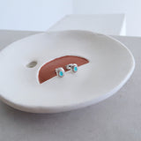 Silver Earrings with Turquoise/Black/Green Enamel Shape Studs