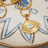 Gold Dainty Eye Protection Pendant w BlackEvil Eye Enamel