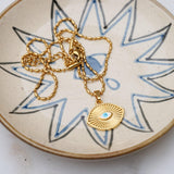 Gold Dainty Eye Protection Pendant w BlackEvil Eye Enamel